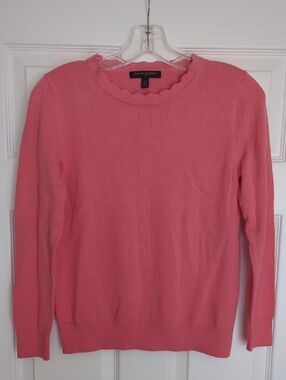 Banana Republic Factory Coral Pink Scallop Neck Cotton-Blend Sweater Petite Sm